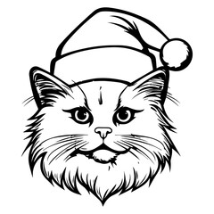 Christmas cat, Cute Ragdoll Cat in Santa hat head, Generative AI.