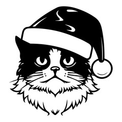 Christmas cat, Cute Ragdoll Cat in Santa hat head, Generative AI.