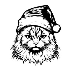 Christmas cat, Cute Ragdoll Cat in Santa hat head, Generative AI.