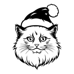 Christmas cat, Cute Ragdoll Cat in Santa hat head, Generative AI.