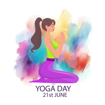 International yoga day banner or poster template design. Woman