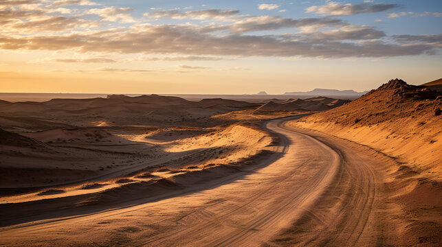 Desert with Sand Dunes and Footprints in the Sand. Generative Ai