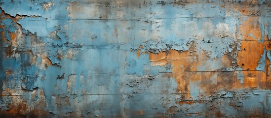 The old weathered metal structure has a blue paint coating, revealing an abstract texture of grain and rust background, making it a unique wallpaper for construction enthusiasts.