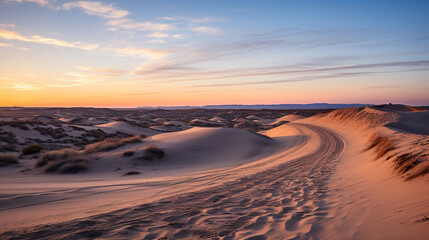 Desert with Sand Dunes and Footprints in the Sand. Generative Ai