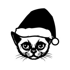 Christmas cat, Cute Siamese Cat in Santa hat head, Generative AI.