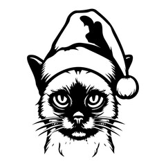 Christmas cat, Cute Siamese Cat in Santa hat head, Generative AI.