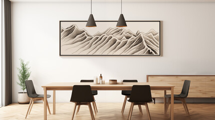 Seceda Summit Symphony: Aesthetic Lines in Black and Beige - Striking Graphic Artwork Perfect for the Dining Room