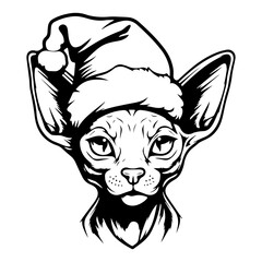 Christmas cat, Cute Sphynx Cat in Santa hat head, Generative AI.