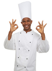 Chef, perfect hand sign and portrait isolated on transparent png background for taste excellence....