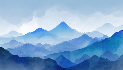 Blue mountain background. landscape background design with watercolor brush texture. Wallpaper design, Wall art for home decor and prints