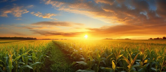 Stunning sunrise above corn field. - obrazy, fototapety, plakaty