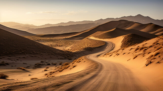 Desert with Sand Dunes and Footprints in the Sand. Generative Ai