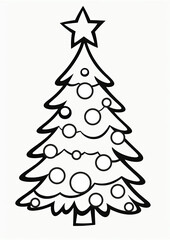 Cute Christmas tree colouring page, Colouring Book Page for Kids 