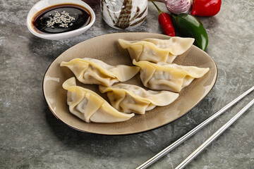 Japanese cuisine - dumplings gyoza with sauce