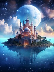 Magical mosque and surreal art image with a magnificent summer sky as a background, generative ai - obrazy, fototapety, plakaty