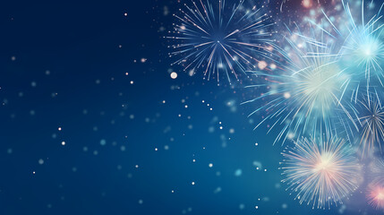 Fireworks colorful explosions on blue, festive background with copy space,PPT background