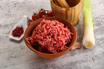 Minced beef meat in the bowl