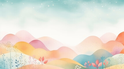 Abstract pastel watercolor landscape hills as nursery background - obrazy, fototapety, plakaty