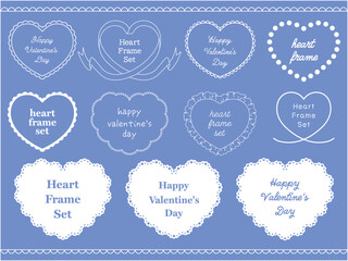 ガーリーなハートのフレームのベクターイラストセット。フリル、レース、リボン