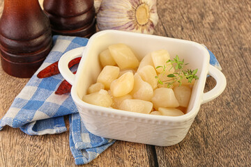 Raw scallop seafood in the bowl