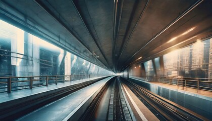 Fototapeta premium Subway tunnel with Motion blur of a city from inside 