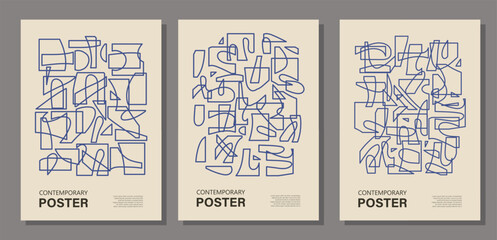 Set minimalist wall art posters with abstract shapes contemporary style collage