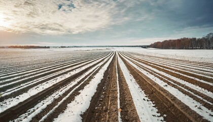 Winter farm field. Agriculture and agribusiness