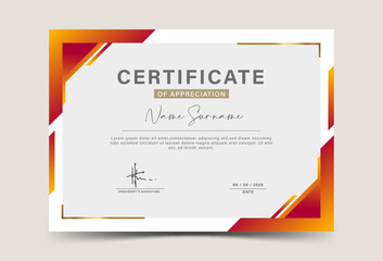 Dark red and orange geometric effect achievement certificate template Blank vector design. eps 10