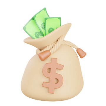 Money in Bag 3d Illustration
