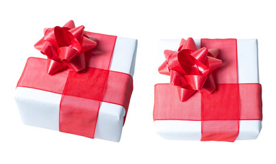 White and red gift set, isolated on white or transparent background cutout.