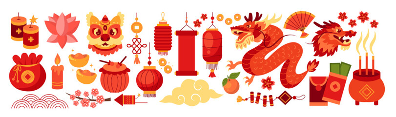 Set of Chinese new year illustration. Chinese new year illustration. Chinese new year. Happy Chinese New Year.