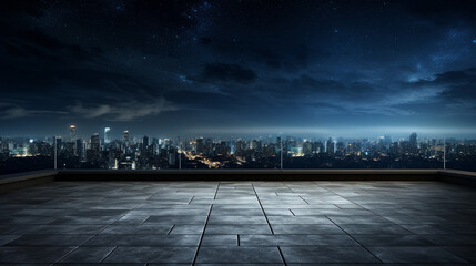 empty concrete floor on a rooftop bathed in the soft light of the moon and stars . AI Generated. - Powered by Adobe