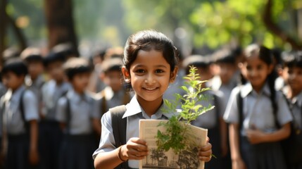 Young Student Planting Tree for Environmental Education Day. - obrazy, fototapety, plakaty