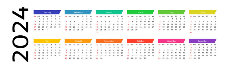 Calendar for 2024 isolated on a white background