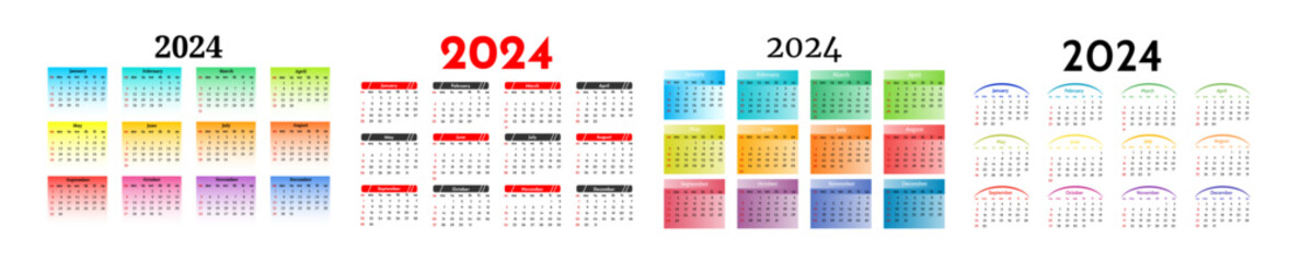 Calendar for 2024 isolated on a white background