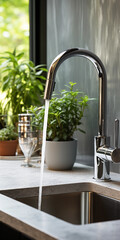Fototapeta na wymiar Modernes Waschbecken mit Wasserhahn für fließendes Wasser ai, generativ