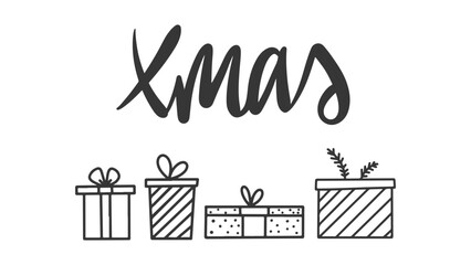 Christmas doodle, vector illustration in hand lettering style on a white background.