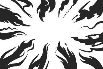Background of radial lines for comic books in hand-drawn style. Manga speed frame, superhero action, explosion background. Black and white vector illustration.
