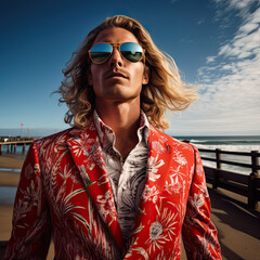 Male surf style fashion model photo shoot