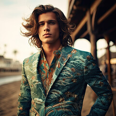 Male surf style fashion model photo shoot
