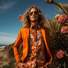 Male surf style fashion model photo shoot