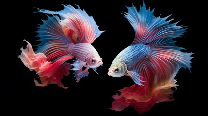 Fototapeta premium A pair of Betta fish locked in a colorful and mesmerizing