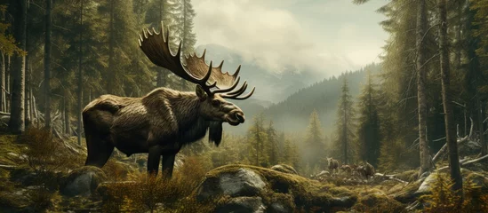 Tableaux ronds sur aluminium Europe du nord Swedish forest moose.