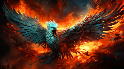 Abstract background with fiery phoenix bird