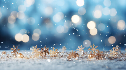 Obraz na płótnie Canvas Christmas, New Year winter golden lights festive bokeh sparkling background