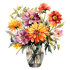 Zinnia, Flowers, Watercolor illustrations