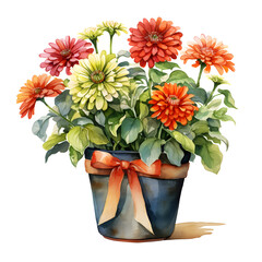 Zinnia, Flowers, Watercolor illustrations