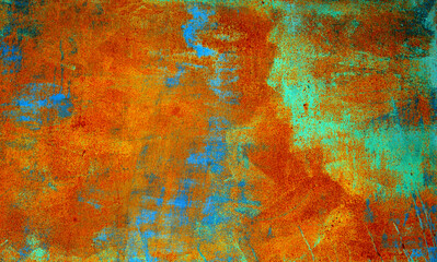 Multicolored grunge texture on rusty metal