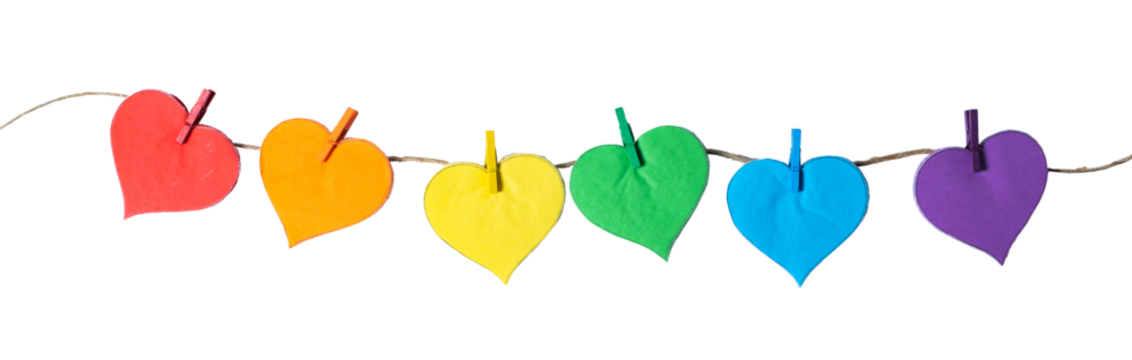 Rainbow multicolored paper hearts on rope, isolated on white or transparent background cutout. - Powered by Adobe