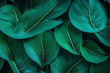 Close-up detail macro texture bright blue green leave tropical forest plant 
